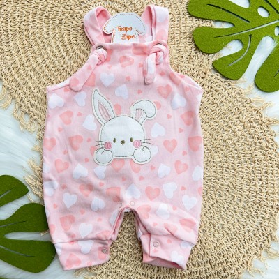  Jardineira Nózinho - Coelhinha com Corações - Rosa e Rose 